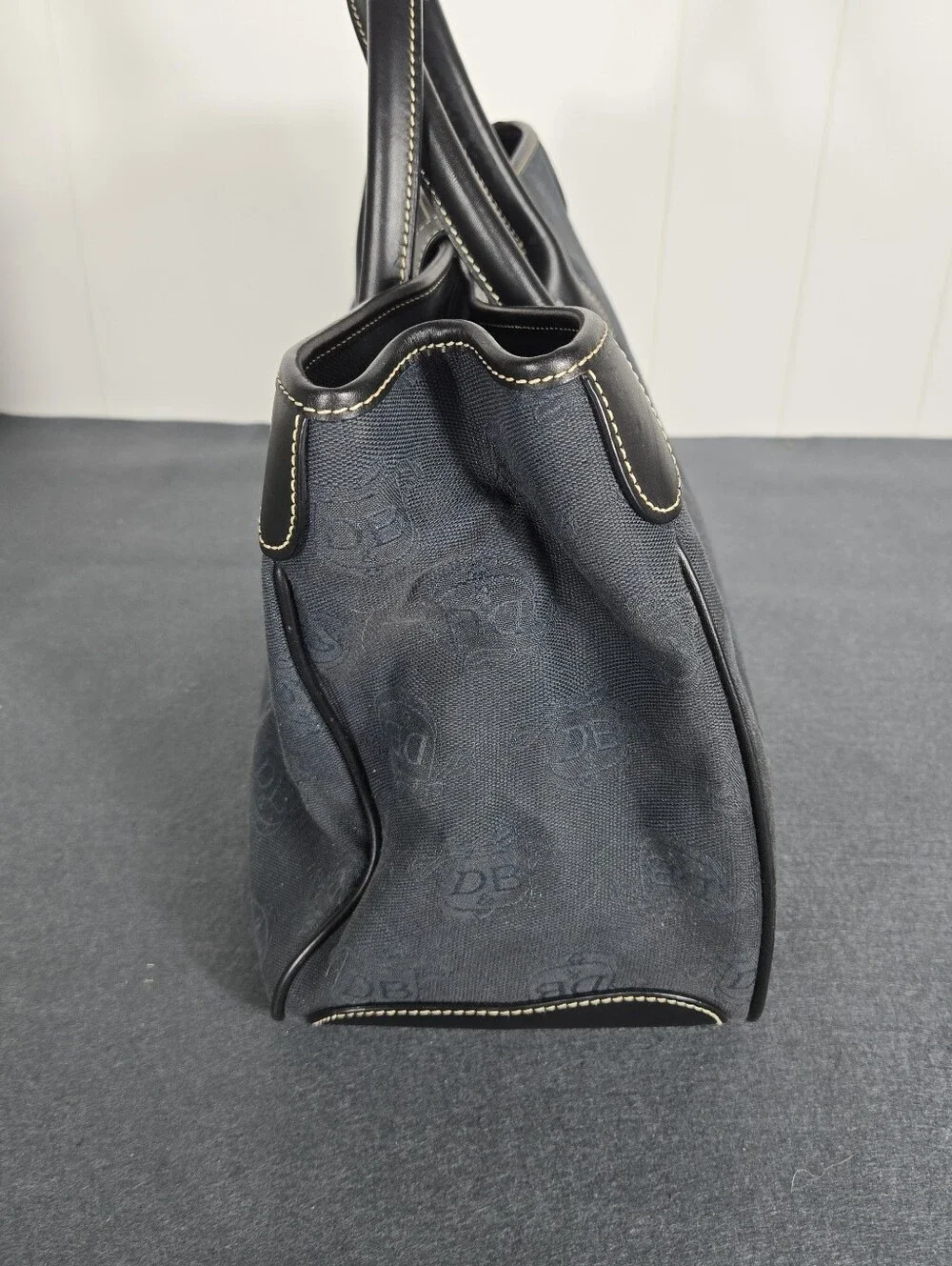 Dooney & Bourke Charcoal and Black Monogram Tote Travel Plane Work Trip Iconic